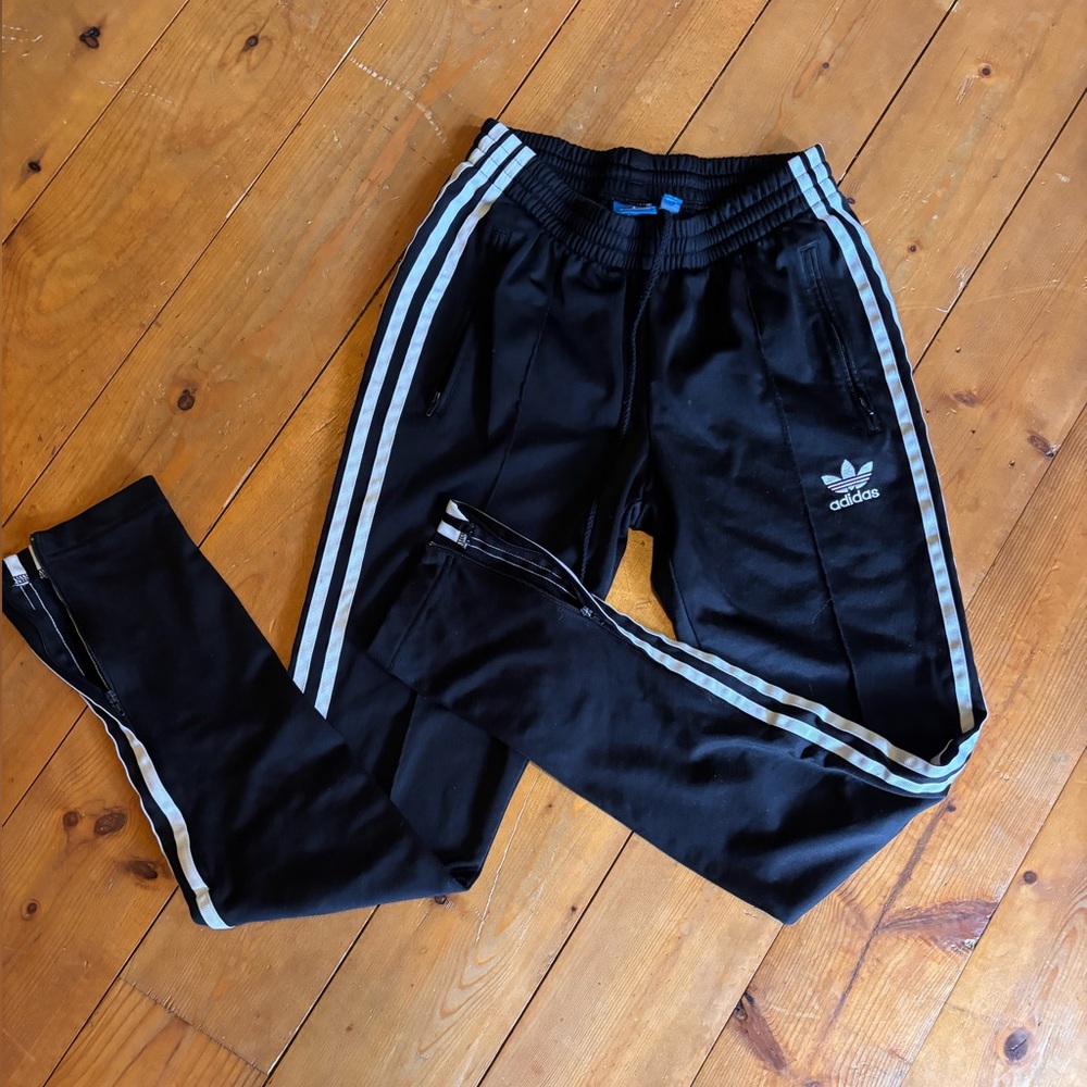 VTG Adidas Black Joggers with White Stripes